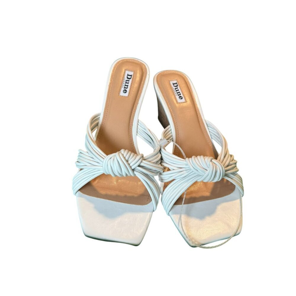 NWT Dune London Kope White Leather Knot Square Toe Slim Wedge Sandals EU38 US7.5